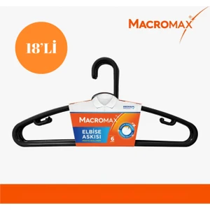 Macromax Siyah Plastik Elbise Askısı 18 Adet