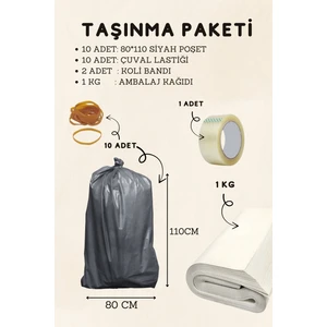 10 Adet 80X110 Siyah Battal Boy Ev Taşıma Poşeti Taşınma Çuvalı 1 Adet 45X100 Koli Bandı 1 kg Ambalaj Kağıdı Taşınma Seti
