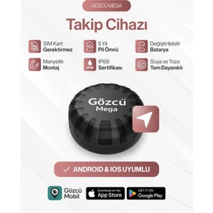 Gözcü Mobil Mega Takip Cihazı Ios Android Uyumlu Motor Araç Taşıt Gps Cihazı IP68 Su Geçirmez Akıllı Takibi (5-10 Dakika Aralıklı Sinyal Alır)