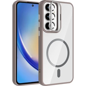 Galaxy A35 Kılıf Standlı ve Kamera Lens Hediyeli M-Safe Şarj Özellikli Iksp Etro Kapak - Gri