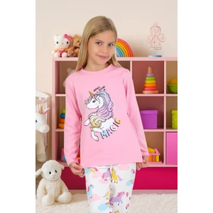Minykids Unicorn Desen %100 Pamuk Pembe Kız Çocuk Pijama Takım