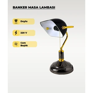 Banker Masa Lambası Siyah Cam - E27 Duy
