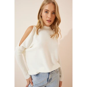 Cut Out Detaylı Oversize Triko Kazak LAS0003 Ekru