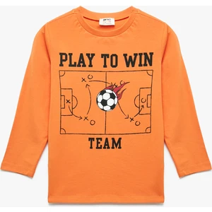 Pamuklu Uzun Kollu Bisiklet Yaka Futbol Baskılı Tişört