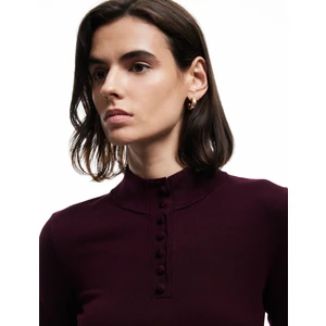 Hafif Dik Yaka Yarım Düğme Detaylı Uzun Kollu Triko Basic Kazak