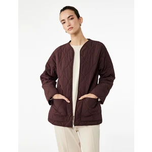 Uzun Kollu Cepli Bisiklet Yaka Fermuarlı Oversize Kapitone Ceket