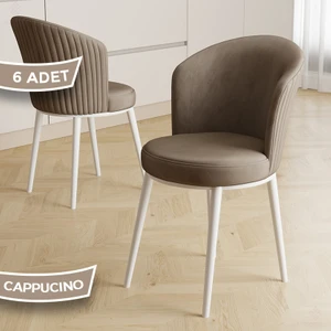 Risa Serisi 6 Adet Cappucino Mutfak Sandalyesi Beyaz Metal Ayak 1.sınıf Babyface Kumaş