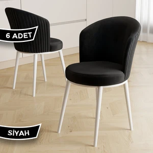 Risa Serisi 6 Adet Siyah Mutfak Sandalyesi Beyaz Metal Ayak 1.sınıf Babyface Kumaş