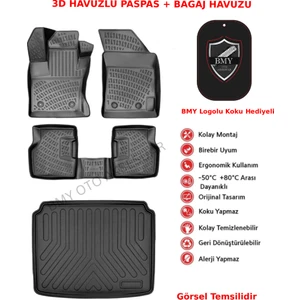 Citroen C3 Aircross 2025 Sonrası Hybrid (Sabit Zemin) 3D Araca Özel Paspas ve Bagaj Havuzu Set Bmy