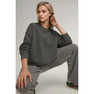 Kadın Oversize Bisiklet Yaka Basic Sweatshirt Arduvaz Grisi