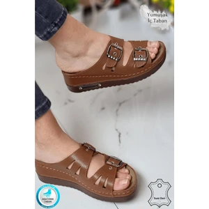 Neon Shoes Darma Kadın Günlük Terlik Çift Bant Taşlı Tokalı Ortopedik Taban Anne Dışarı & Ev İçi Terliği