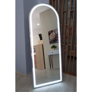 LED Işikli Gümüş Metal Çerçeveli Influencer ve Ayaklı Boy Aynası 180 x 70 cm