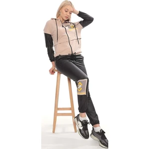 Deri Pantolonlu Taşlı Eşofman Takımı