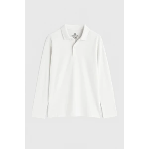 Beyaz Polo Yaka Basic Uzun Kollu Erkek Çocuk T-Shirt - 11170