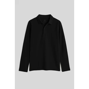 Siyah Polo Yaka Basic Uzun Kollu Erkek Çocuk T-Shirt - 11170