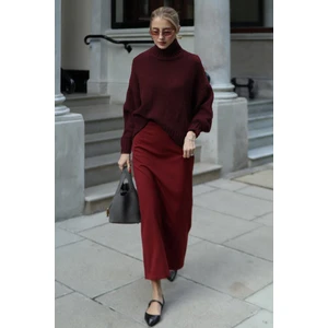 Bordo Boğazlı Kadın Triko Kazak MG2535