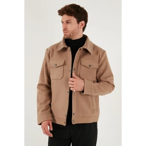 Slim Fit Ceket Yaka Astarlı Kaşe Kaban Erkek Kaban 58400347