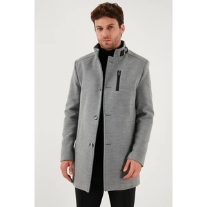 Slim Fit Düğmeli Dik Yaka Kaşe Kaban Erkek Kaban 5840099