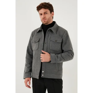 Slim Fit Ceket Yaka Astarlı Kaşe Kaban Erkek Kaban 58400347