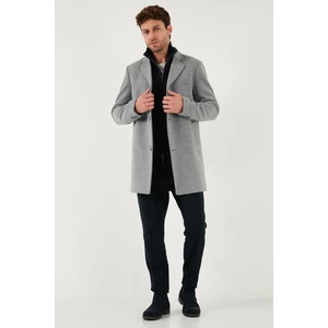 Slim Fit Tek Yırtmaçlı Düğmeli Mono Yaka Kaşe Kaban Erkek Kaban 5840098