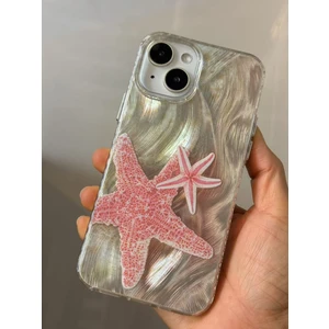 iPhone 13/14/15 Kılıf Hologramlı Pembe Deniz Yıldızı Desenli Darbe Emici Kamera Korumalı Silikon