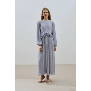 Mila Piliseli Katlı Elbise Mavi