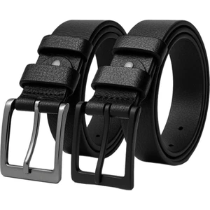 2 Adet 100 % Hakiki Deri Siyah Erkek Kumaş Kemer 3.4 cm