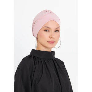 Hürrem Bone Pudra Pratik Hazır Geçmeli Tesettür Bone Sandy Kumaş Çapraz Büzgülü 1801_06