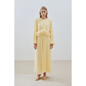 Mila Piliseli Katlı Elbise Soft Sarı