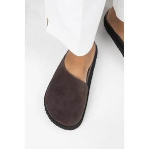 Ateshi Kadın Deri Hakiki Deri Düz Sabo Kahve Terlik