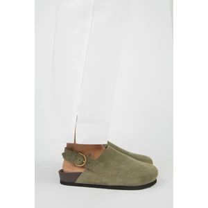 Antonella Kadın Deri Hakiki Deri Arkadan Kemerli Sabo Haki Sandalet