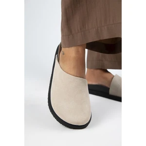 Ateshi Kadın Deri Hakiki Deri Düz Sabo Bej Terlik