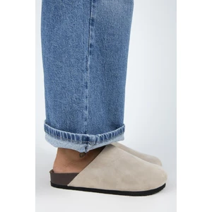 Ruzqahi Kadın Deri Hakiki Deri Düz Sabo Bej Terlik