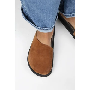 Ateshi Kadın Deri Hakiki Deri Düz Sabo Taba Terlik