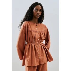 Dokulu Işlemeli Gömlek Tarçın