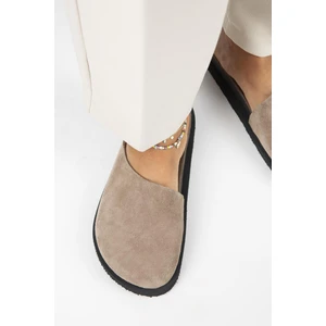 Ateshi Kadın Deri Hakiki Deri Düz Sabo Vizon Terlik