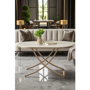 Damrin Serisi Traverten Desen 1. Sınıf Mebran Mdf Orta Sehpa Bronz Ayak