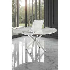 Arhor Serisi 100 x 100 Açılabilir Lak Panel Beyaz Mermer Desen Masa - Krom Ayak