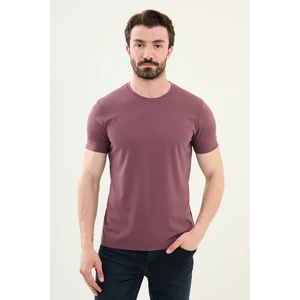 Düz Koyu Mor Slim Fit Bisiklet Yaka Basic Erkek T-Shirt