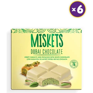 Dubai Çikolatası Beyaz Antep Fıstıklı Çıtır Kadayıflı Dolgulu Sütlü Tablet Çikolata 100 gr x 6 Adet