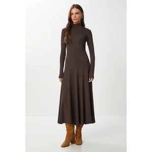 Kloş Uzun Modal Elbise LUB0235 Kahverengi