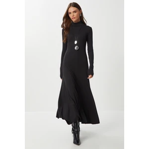 Kloş Uzun Modal Elbise LUB0235 Siyah