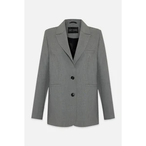 Gri Cep ve Düğme Detaylı Basic Ceket