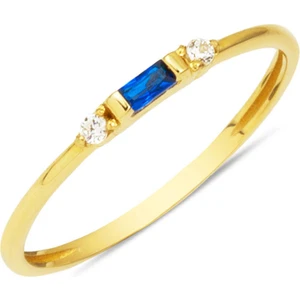 Mavi Bagetli Minimal 14 Ayar Altın Yüzük