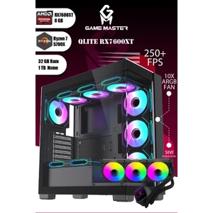 GM Game Master Qlite RX7600XT R7 5700X Cpu 32GB Ram 1tb M.2 RX7600TX 8GB 10X Argb Fan Sıvı Soğutuculu Gaming Pc