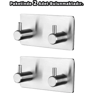 Askılık Yapışkanlı Dikdörtgen Çubuklu 2 Kancalı  Pakette 2 Adet
