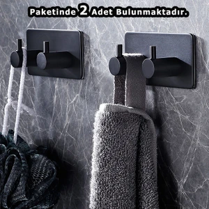 Askılık Yapışkanlı Dikdörtgen Çubuklu 2 Kancalı  Pakette 2 Adet