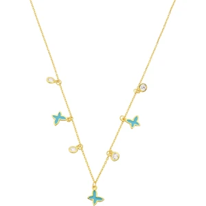 18K Altın Kaplamalı 925 Ayar Gümüş Kelebek Figürlü Şans Kolyesi - 23175401