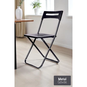 Safran Katlanabilir Metal Gövdeli Sandalye Katlanır Mutfak Bahçe Kamp Sandalyesi Siyah 1 Adet