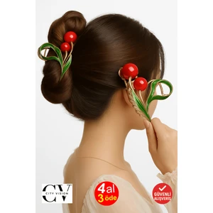 Kiraz Desenli Metal Mandal Saç Tokası 11 cm – Şık ve Dayanıklı